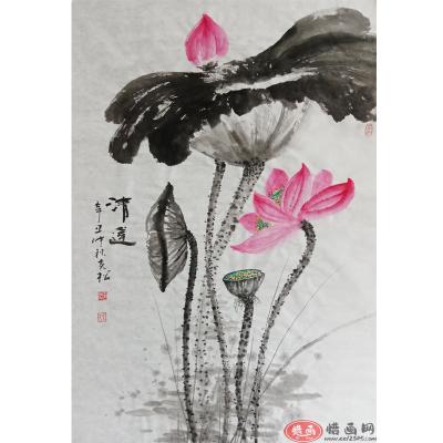 中国美术家协会会员 程克松 中国画花鸟画《清莲》