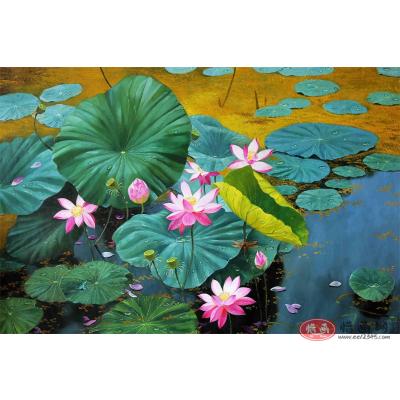 朝鲜艺术学硕士一级画家白恩哲油画《荷花》