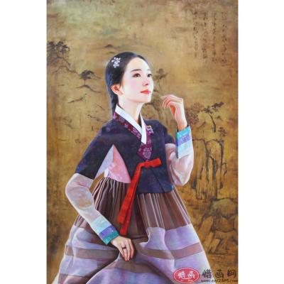 朝鲜画家创作家金真成油画作品《山水画里走出来的女子》